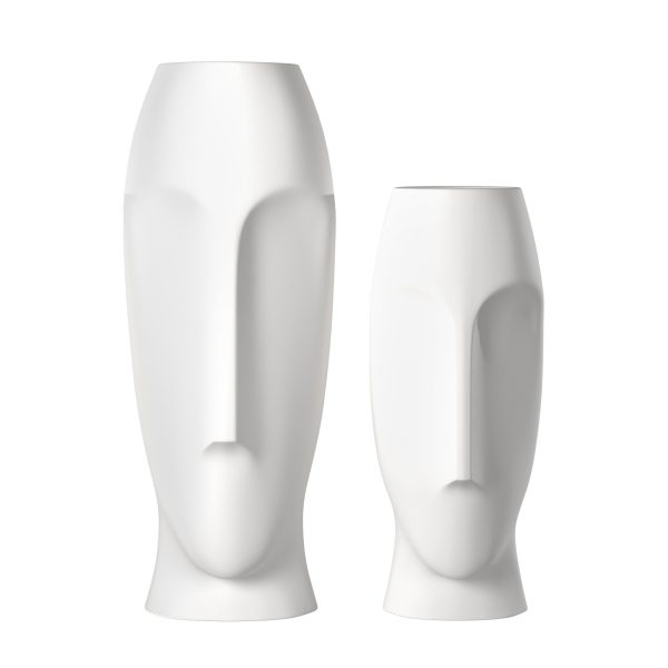 Matte White Ceramic Vase with Abstract Faces - Image 3