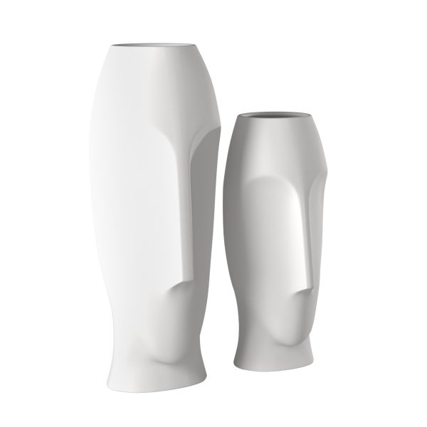 Matte White Ceramic Vase with Abstract Faces - Image 4