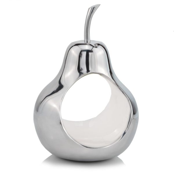 Pear shaped Aliminum  Cast Decorative Accent Bowl in White Interior