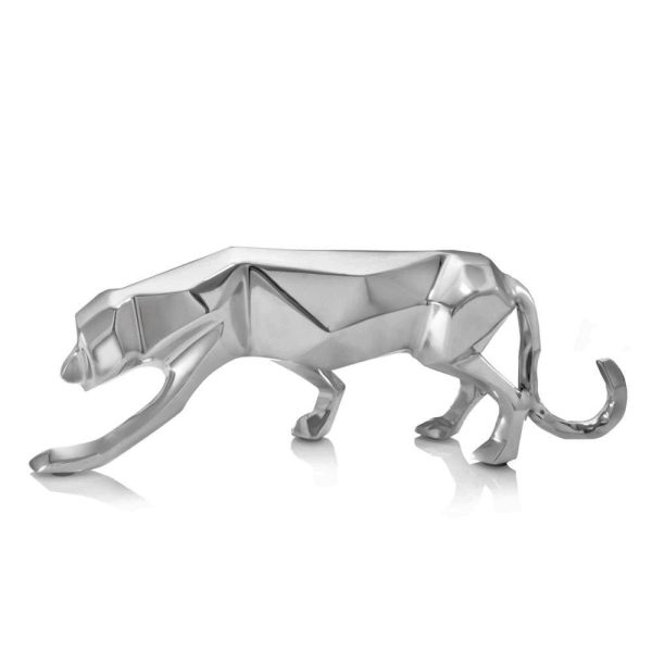 Silver Aluminum Geometric Panther Sculpture - Image 3