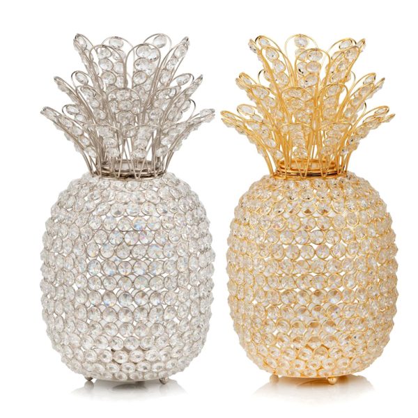 15" Silver Faux Crystal Pineapple Sculpture - Image 3