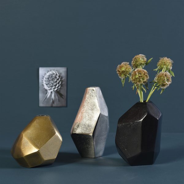 Modern Dark Charcoal Finish Faceted Metal Vase - Image 2