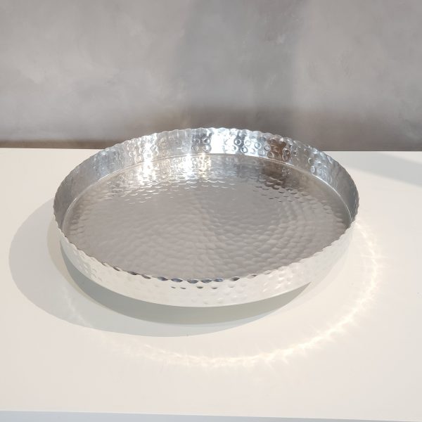 Handcrafted 13" Hammered Stainless Steel Round Tray - Image 2