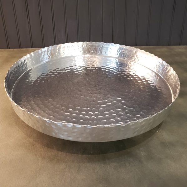 Handcrafted 13" Hammered Stainless Steel Round Tray - Image 3