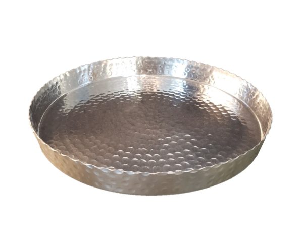 Handcrafted 13" Hammered Stainless Steel Round Tray - Image 4