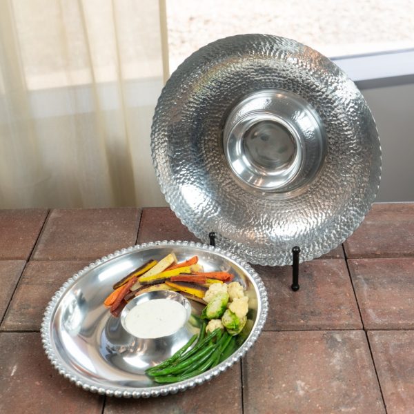 Handcrafted Hammered Stainless Steel Chip and Dip Server - Image 2