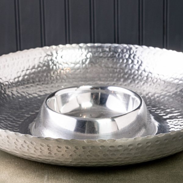 Handcrafted Hammered Stainless Steel Chip and Dip Server - Image 3