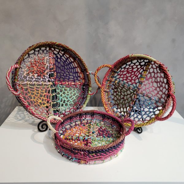 Handmade Set of 3 Rainbow Round Nesting Jute Trays - Image 2