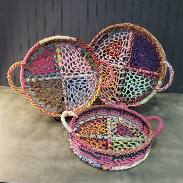 Handmade Set of 3 Rainbow Round Nesting Jute Trays - Image 3