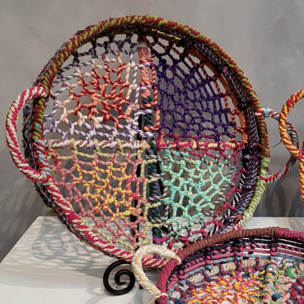 Handmade Set of 3 Rainbow Round Nesting Jute Trays - Image 4