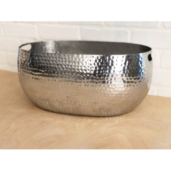 Handcrafted Hammered Stainless Steel Oval Beverage Tub - Image 2