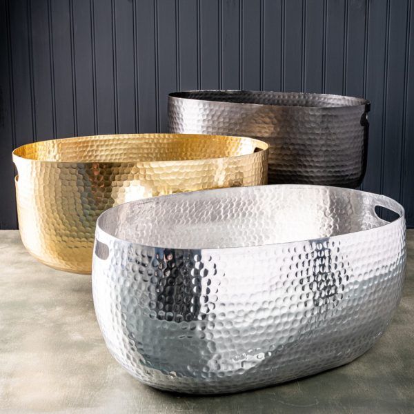 Handcrafted Hammered Stainless Steel Oval Beverage Tub - Image 3