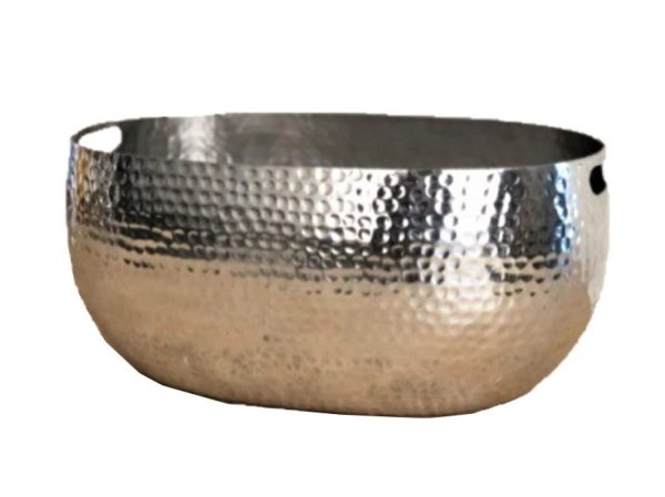 Handcrafted Hammered Stainless Steel Oval Beverage Tub - Image 5