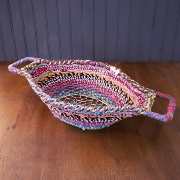 Colorful Braided Jute Centerpiece Basket with Handles - Image 2