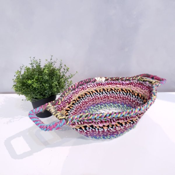 Colorful Braided Jute Centerpiece Basket with Handles - Image 3