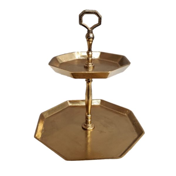 Vintage Look Octagonal Gold Two Tier Server - Image 2