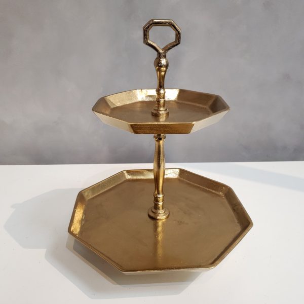 Vintage Look Octagonal Gold Two Tier Server - Image 3
