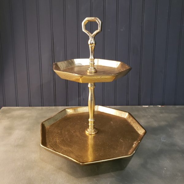 Vintage Look Octagonal Gold Two Tier Server - Image 4