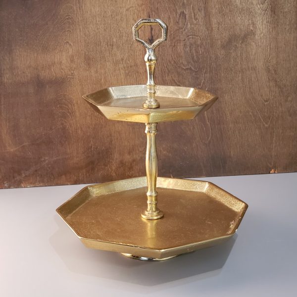 Vintage Look Octagonal Gold Two Tier Server - Image 5
