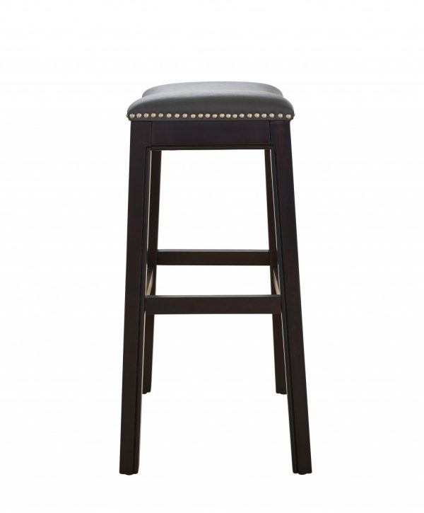 25" Espresso and Gray Saddle Style Counter Height Bar Stool - Image 2