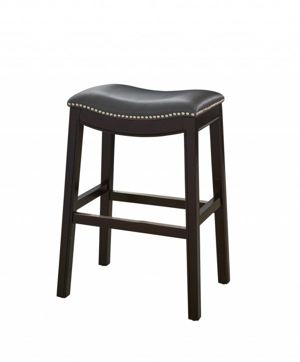 25" Espresso and Gray Saddle Style Counter Height Bar Stool - Image 4