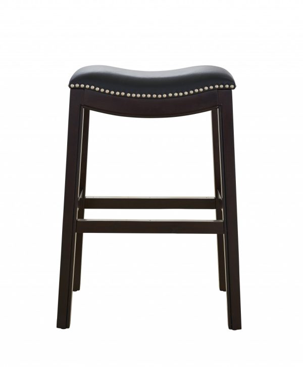 25" Espresso and Black Saddle Style Counter Height Bar Stool - Image 2