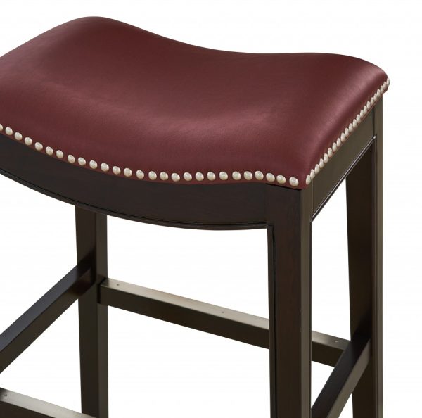 30" Espresso and Red Saddle Style Counter Height Bar Stool - Image 2
