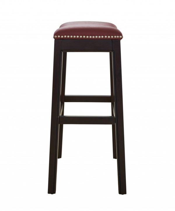 30" Espresso and Red Saddle Style Counter Height Bar Stool - Image 3