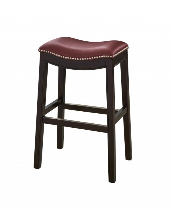 30" Espresso and Red Saddle Style Counter Height Bar Stool - Image 4