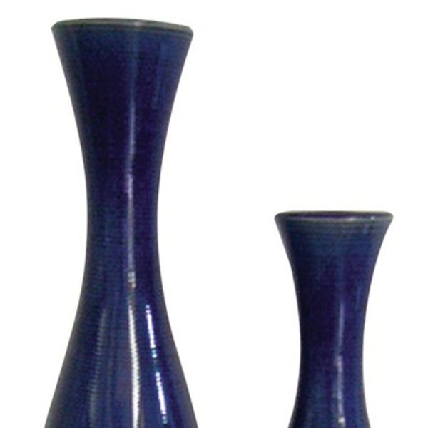 Set of 2 Deep Indigo Blue Ceramic Tall Thin Vases - Image 4