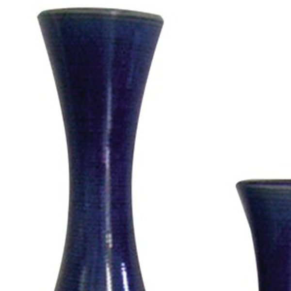 Set of 2 Deep Indigo Blue Ceramic Tall Thin Vases - Image 5