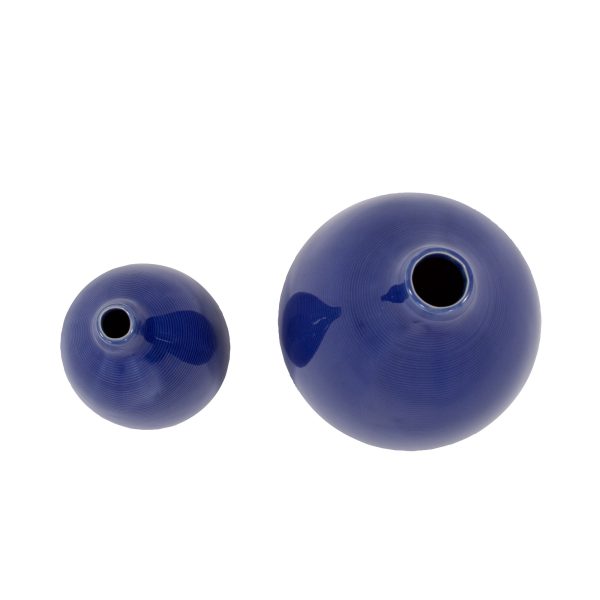 Set of 2 Deep Indigo Blue Ceramic Bulb Vases - Image 4