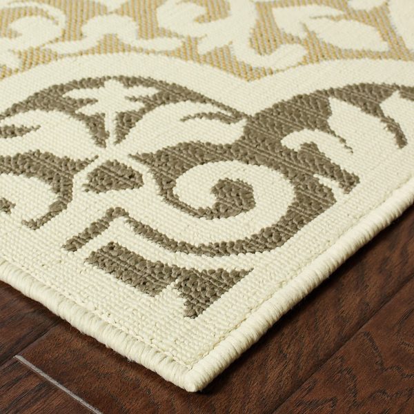 8' Ivory Grey Floral Medallion Indoor Outdoor Area Runner Rug - Image 2