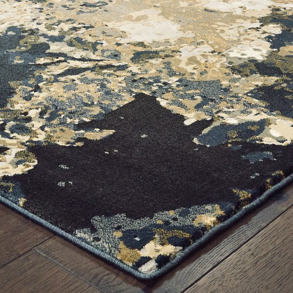 2' x 8' Ivory Navy Abstract Marble Indoor Runner Rug - Image 2