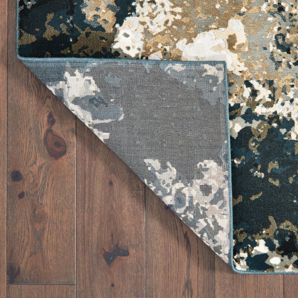 2' x 8' Ivory Navy Abstract Marble Indoor Runner Rug - Image 3