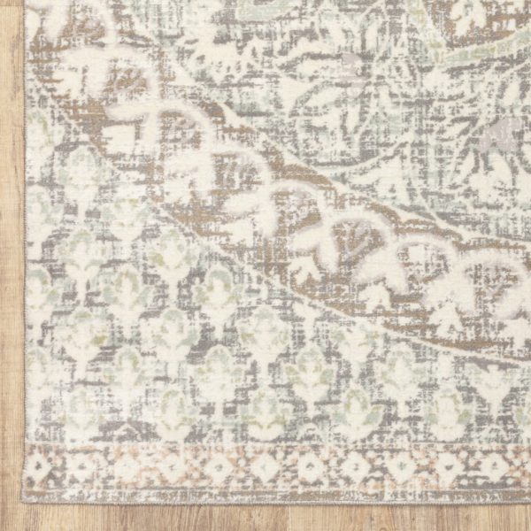 3' x 6' Ivory Grey Distresed Oversize Medallion Indoor Area Rug - Image 3