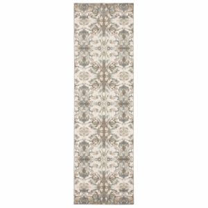7' Ivory Gray Abstract Ikat Indoor Runner Rug