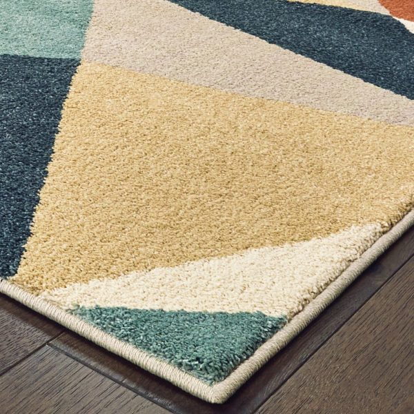 2' x 3' Blue Green Beige Retro Wedge Indoor Area Rug - Image 2
