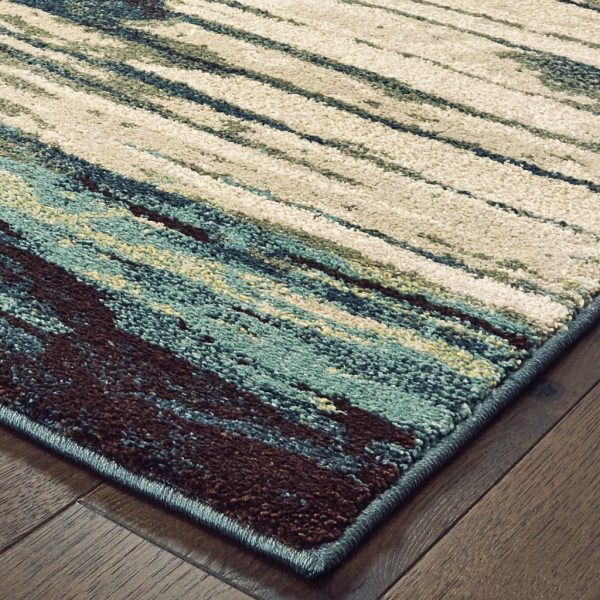 8' Ivory Blue Gray Abstract Layers Indoor Runner Rug - Image 2