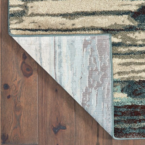 8' Ivory Blue Gray Abstract Layers Indoor Runner Rug - Image 3