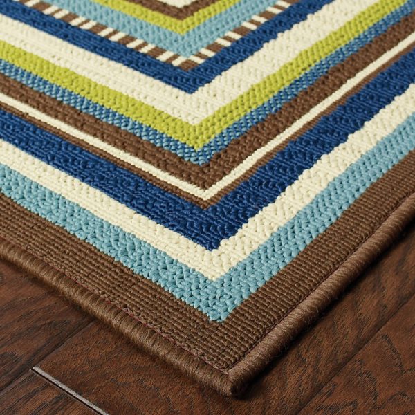 8' Ivory Mediterranean Blue and Lime Border Indoor Outdoor Runner Rug - Image 2