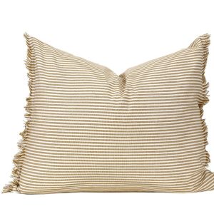 Set of 2 Light Brown and Ivory Horizontal Stripe Lumbar Accent Pillows