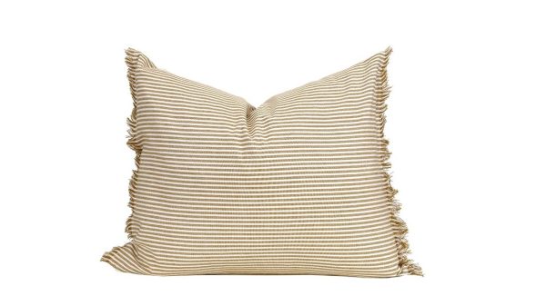 Set of 2 Light Brown and Ivory Horizontal Stripe Lumbar Accent Pillows - Image 2