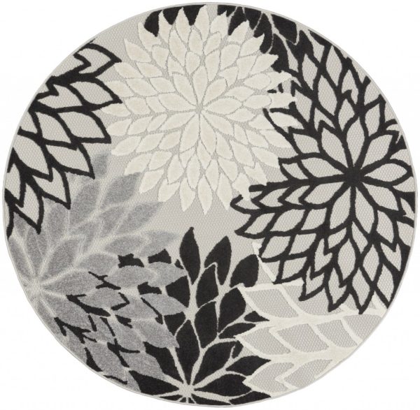 5?Round Black Gray White Indoor Outdoor Area Rug