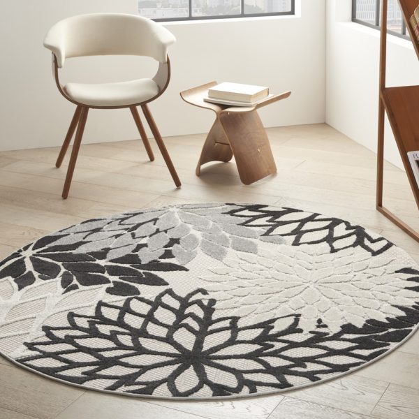 5?Round Black Gray White Indoor Outdoor Area Rug - Image 2