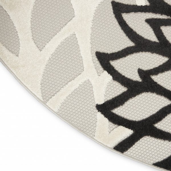 5?Round Black Gray White Indoor Outdoor Area Rug - Image 5