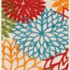 2?x 10?Green Floral Indoor Outdoor Runner Rug
