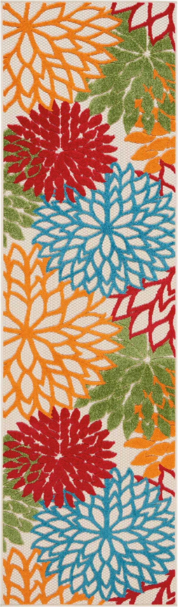 2?x 8?Green Floral Indoor Outdoor Runner Rug