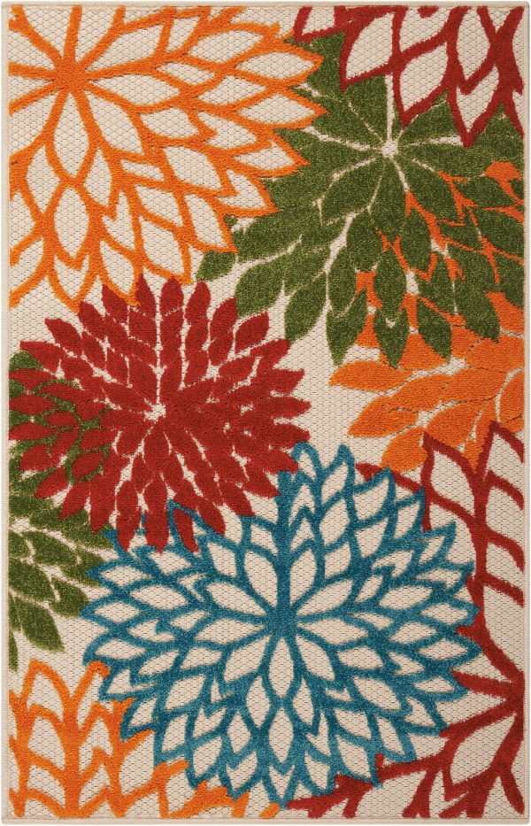 3?x 4?Green Floral Indoor Outdoor Area Rug