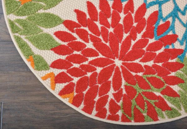 4?Round Green Floral Indoor Outdoor Area Rug - Image 2